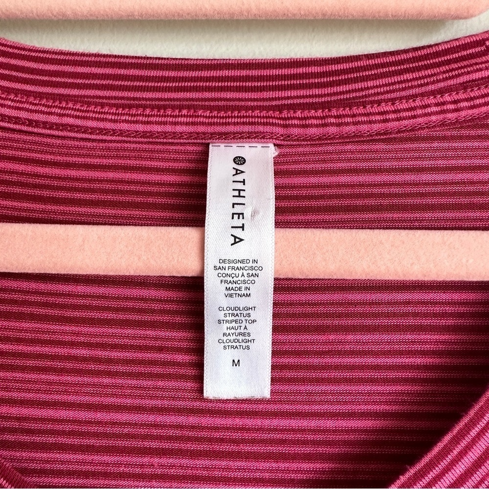 Athleta Pink Red Striped Long Sleeve Top M - Picture 2 of 10